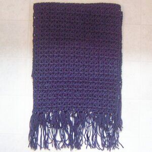 Handmade Navy Blue Knit Scarf with Fringe NWOT